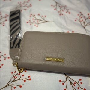 Joy Mangano Taupe Crossbody Bag with Zebra Strap